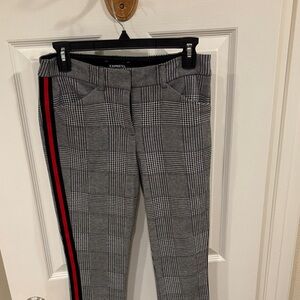 Express Gray Checkered Pants with Red Accent